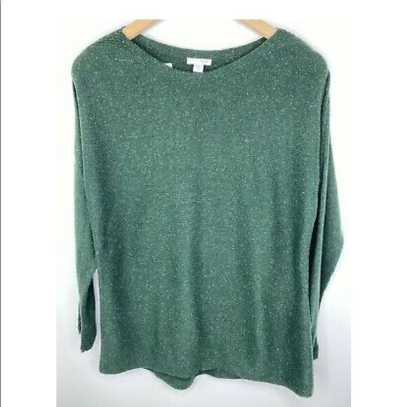 J.JILL | Cotton Blend Speckled Long Sleeve Pullover Sweater Green Petite | S - Picture 1 of 7